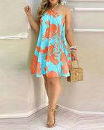 Floral Print Halter Neck Dress Boho Backless Halter Dress For Spring Summer Women's Clothing - flohmarkt-deutschland.shop
