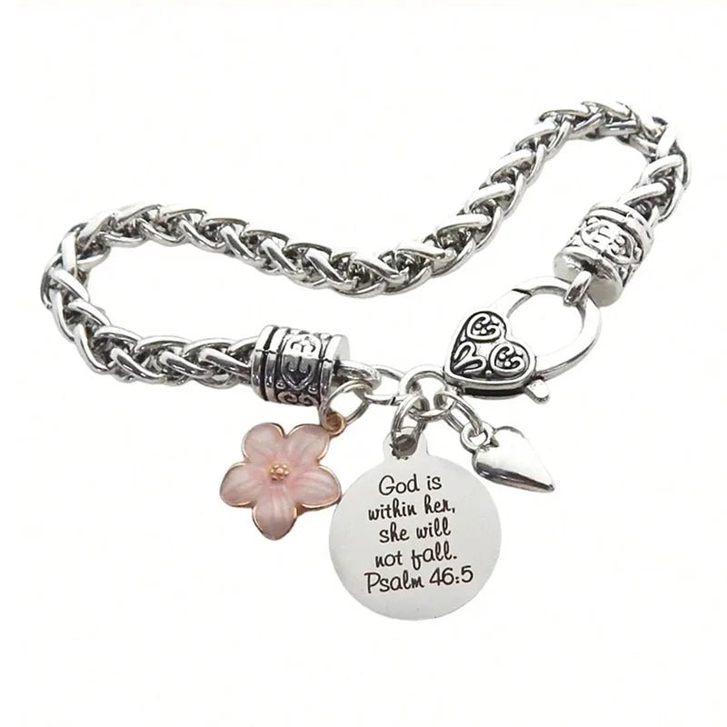 Flower Heart Bible Verse Charm Bracelet Antique Silver Plated Twisted Chain Bracelets Inspirational Christian Jewelry - flohmarkt-deutschland.shop