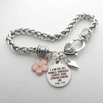 Flower Heart Bible Verse Charm Bracelet Antique Silver Plated Twisted Chain Bracelets Inspirational Christian Jewelry - flohmarkt-deutschland.shop