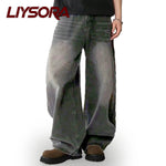 Four Seasons American Retro Black Baggy Wide Leg Jeans Korean Student Casual Straight Loose Denim Pants Gray Blue Jeans Unisex - flohmarkt-deutschland.shop