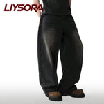 Four Seasons American Retro Black Baggy Wide Leg Jeans Korean Student Casual Straight Loose Denim Pants Gray Blue Jeans Unisex - flohmarkt-deutschland.shop