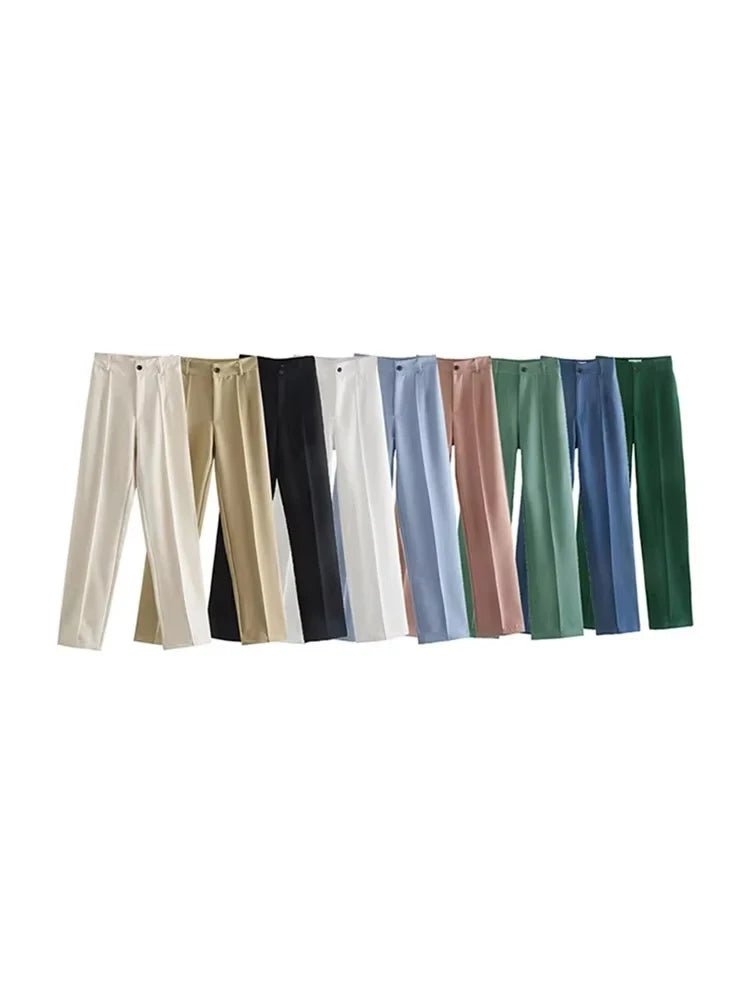 Frauen Chic Mode Büro Tragen Gerade Hosen Vintage Hohe Taille Zipper Fliegen Weibliche Hose Mujer - flohmarkt-deutschland.shop