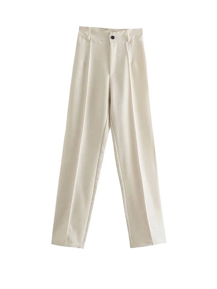 Frauen Chic Mode Büro Tragen Gerade Hosen Vintage Hohe Taille Zipper Fliegen Weibliche Hose Mujer - flohmarkt-deutschland.shop