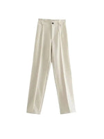 Frauen Chic Mode Büro Tragen Gerade Hosen Vintage Hohe Taille Zipper Fliegen Weibliche Hose Mujer - flohmarkt-deutschland.shop