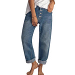 Frauen Jeans Mode Retro Hohe Taille Breite Bein Lose Gerade Hosen Große Größe Einfache und Dünne Arbeitskleidung Boyfriend-Jeans - flohmarkt-deutschland.shop