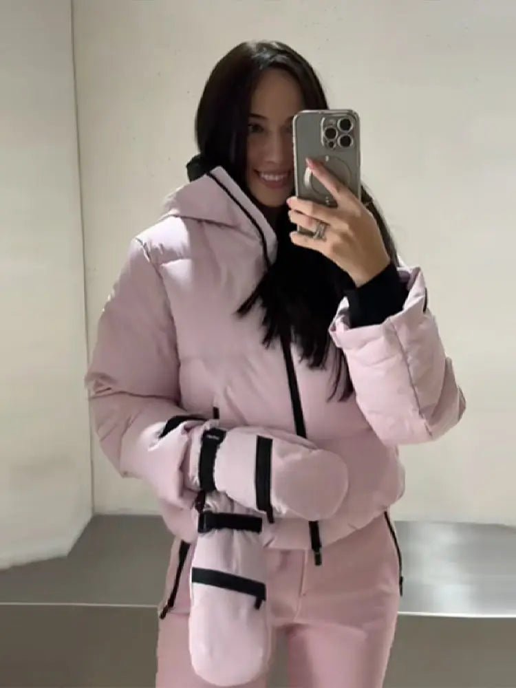Frauen Mit Kapuze Zipper Kurze Skifahren Baumwolle Jacke Lange Ärmeln Dicke Warme Mantel Bequeme Lange Sport Hose 2025, Neue Dame Sport Set - flohmarkt-deutschland.shop