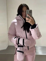 Frauen Mit Kapuze Zipper Kurze Skifahren Baumwolle Jacke Lange Ärmeln Dicke Warme Mantel Bequeme Lange Sport Hose 2025, Neue Dame Sport Set - flohmarkt-deutschland.shop