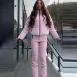 Frauen Mit Kapuze Zipper Kurze Skifahren Baumwolle Jacke Lange Ärmeln Dicke Warme Mantel Bequeme Lange Sport Hose 2025, Neue Dame Sport Set - flohmarkt-deutschland.shop
