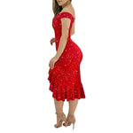Frauen Party kleid sexy schulter frei geteilte Rüschen solide figur betonte knielange Kleid Mode Glitzer Party elegante Kleider Vestido - flohmarkt-deutschland.shop