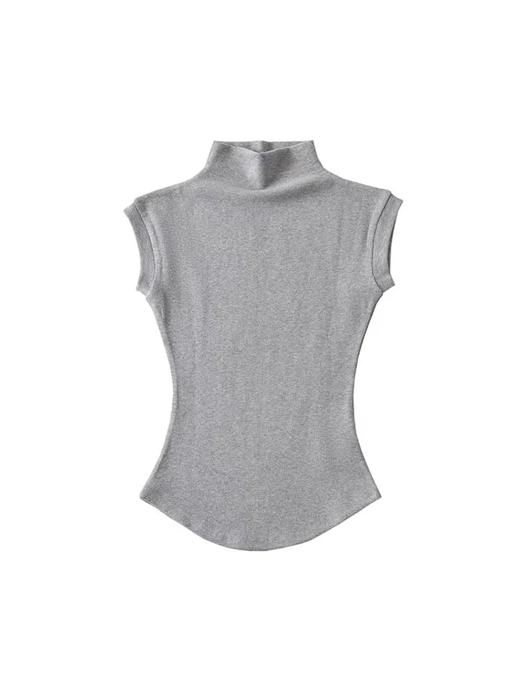 Frauen Sommer Sexy Rollkragen Ärmellose T-Shirts Tops Solide Slim Fit Pullover Casual Tees Shirts Weibliche Streetwear Grundlagen Tees - flohmarkt-deutschland.shop
