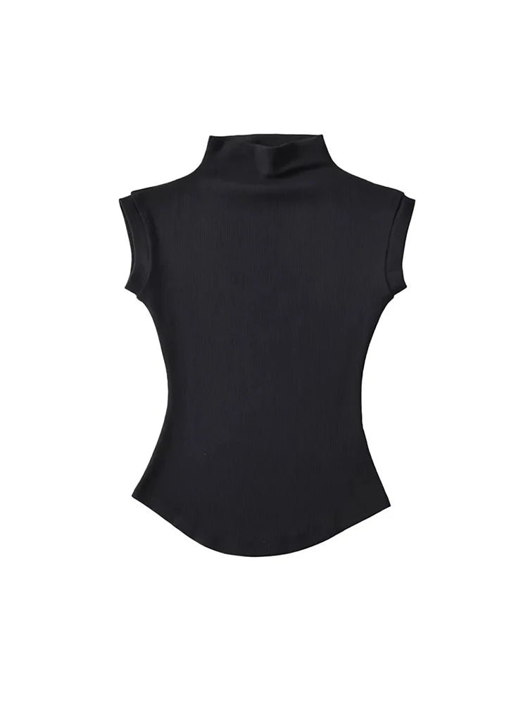 Frauen Sommer Sexy Rollkragen Ärmellose T-Shirts Tops Solide Slim Fit Pullover Casual Tees Shirts Weibliche Streetwear Grundlagen Tees - flohmarkt-deutschland.shop