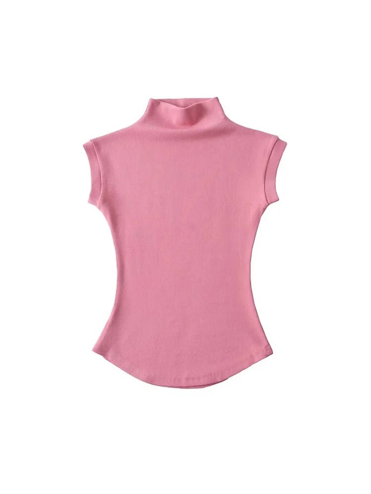 Frauen Sommer Sexy Rollkragen Ärmellose T-Shirts Tops Solide Slim Fit Pullover Casual Tees Shirts Weibliche Streetwear Grundlagen Tees - flohmarkt-deutschland.shop