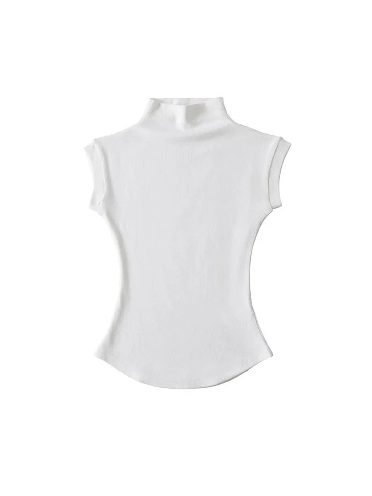 Frauen Sommer Sexy Rollkragen Ärmellose T-Shirts Tops Solide Slim Fit Pullover Casual Tees Shirts Weibliche Streetwear Grundlagen Tees - flohmarkt-deutschland.shop