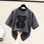 Frauen T-shirts Harajuku Mädchen Plus Größe Tops Brief Jacquard Oansatz Kurzen Ärmeln Lose Sommer T-shirt Bär Weiß Tees M-2XL - flohmarkt-deutschland.shop