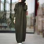 Frauen Winter Pullover ZANZEA 2025, Stilvolle Kapuzen Hoodies Kleid Casual Langarm Maxi Vestidos Weibliche Kordelzug Robe Femme - flohmarkt-deutschland.shop
