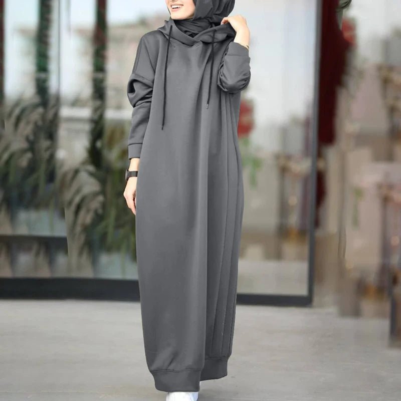 Frauen Winter Pullover ZANZEA 2025, Stilvolle Kapuzen Hoodies Kleid Casual Langarm Maxi Vestidos Weibliche Kordelzug Robe Femme - flohmarkt-deutschland.shop