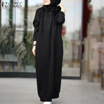 Frauen Winter Pullover ZANZEA 2025, Stilvolle Kapuzen Hoodies Kleid Casual Langarm Maxi Vestidos Weibliche Kordelzug Robe Femme - flohmarkt-deutschland.shop