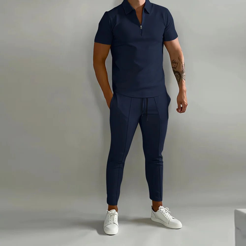 Frühling und Sommer Herren Sets Revers Kurzarm Poloshirt Sporthosen 2-teilige Anzüge für Männer - flohmarkt-deutschland.shop