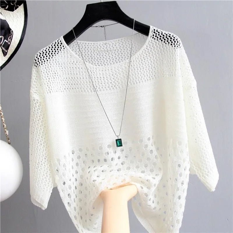 Frühling und Sommer Neue Eis Seide Gestrickte Weste Top Aushöhlen Dünne Bodenbildung Sling Streetwear Frauen Kleidung Weißes Hemd 13686 - flohmarkt-deutschland.shop