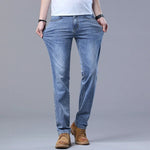 Frühlings-Herren-Jeans in Hellblau, schmal, stilvoll, lässig, Stretch-Stoff, Denim-Hose, klassische Hose, Rauchgrau - flohmarkt-deutschland.shop