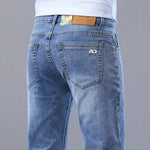Frühlings-Herren-Jeans in Hellblau, schmal, stilvoll, lässig, Stretch-Stoff, Denim-Hose, klassische Hose, Rauchgrau - flohmarkt-deutschland.shop