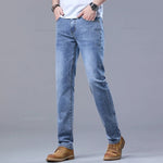 Frühlings-Herren-Jeans in Hellblau, schmal, stilvoll, lässig, Stretch-Stoff, Denim-Hose, klassische Hose, Rauchgrau - flohmarkt-deutschland.shop