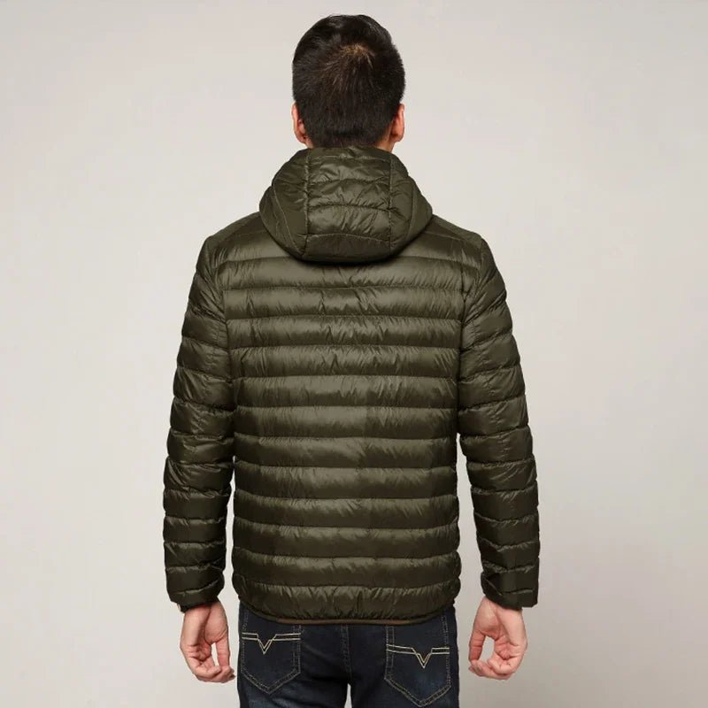 Ganzjahres-Daunenjacke für Herren, ultraleicht, verstaubar, wasser- und windabweisend, atmungsaktiv, große Herren-Kapuzenjacken - flohmarkt-deutschland.shop