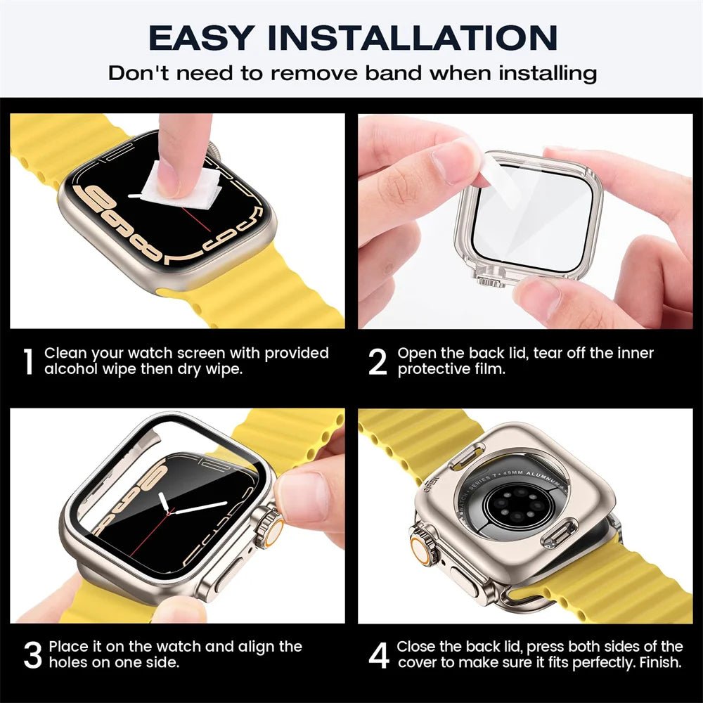 Gehärtete Glasabdeckung für Apple Watch 41 mm 45 mm 40 mm 44 mm, Displayschutzfolie vorne und hinten, vollständiger Schutz für iWatch 9 8 7 SE 6 5 4 - flohmarkt-deutschland.shop