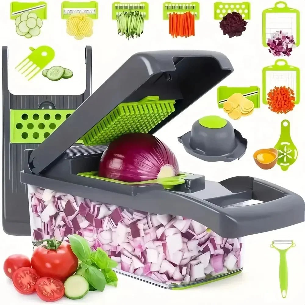 Gemüsehacker 16-in-1 Dicer Schneider Reibe Küchenwerkzeug mit Griff - flohmarkt-deutschland.shop