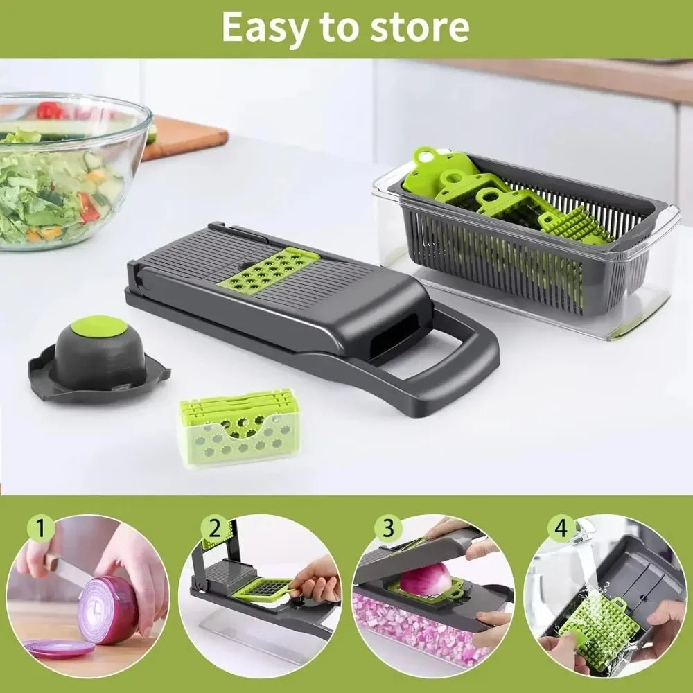 Gemüsehacker 16-in-1 Dicer Schneider Reibe Küchenwerkzeug mit Griff - flohmarkt-deutschland.shop