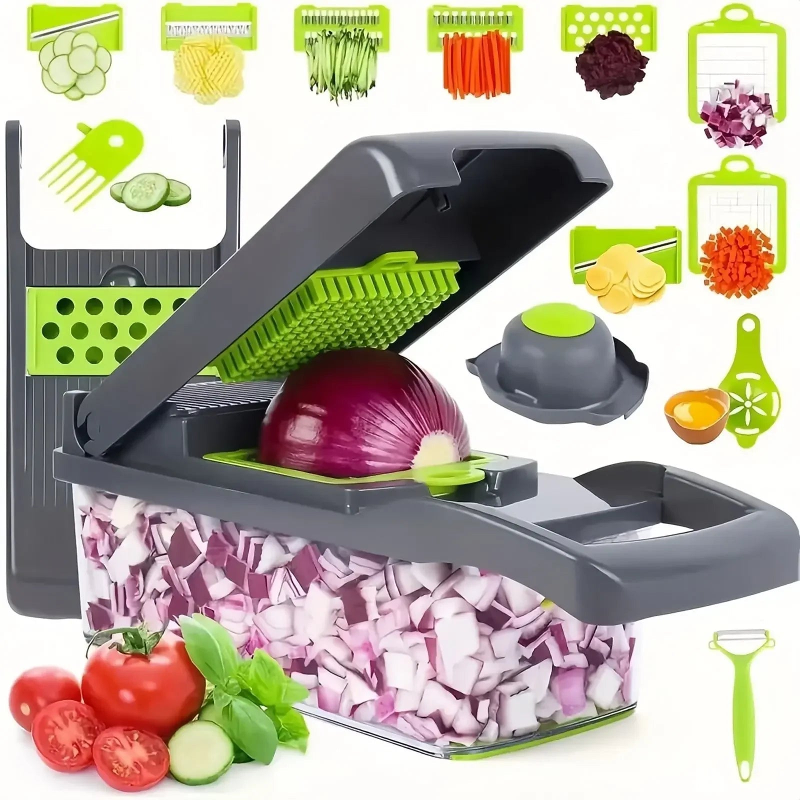 Gemüsehacker 16-in-1 Dicer Schneider Reibe Küchenwerkzeug mit Griff - flohmarkt-deutschland.shop