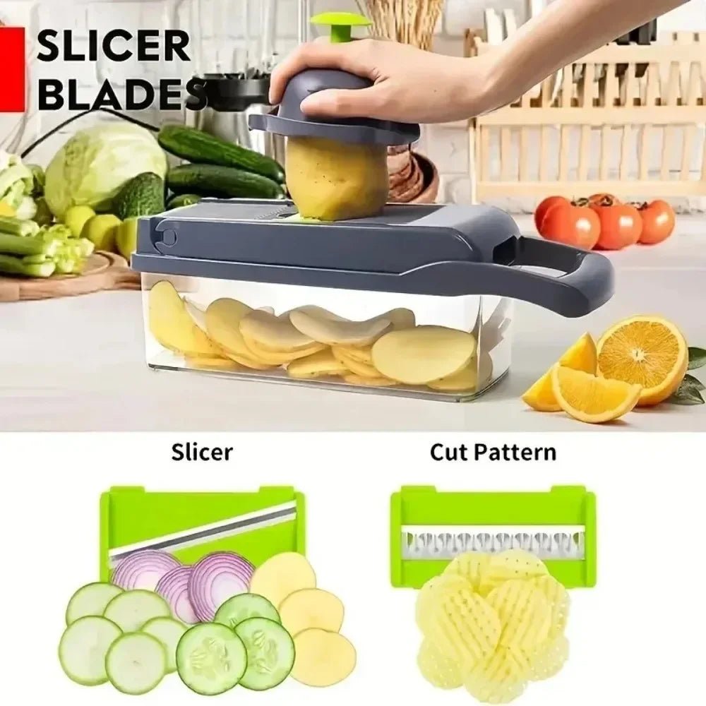 Gemüsehacker 16-in-1 Dicer Schneider Reibe Küchenwerkzeug mit Griff - flohmarkt-deutschland.shop
