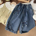 Girls Boys Pants Fashion Bow Loose Jeans 2025 Autumn New Korean Style Childrens Wide Leg Pants Casual Baby Clothing - flohmarkt-deutschland.shop