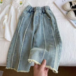 Girls' Jeans With Rough Edges Wide Leg Pants Children's Trendy Straight Leg Pants Korean Version Pants Trendy 80-140CM - flohmarkt-deutschland.shop