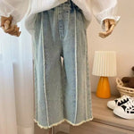 Girls' Jeans With Rough Edges Wide Leg Pants Children's Trendy Straight Leg Pants Korean Version Pants Trendy 80-140CM - flohmarkt-deutschland.shop