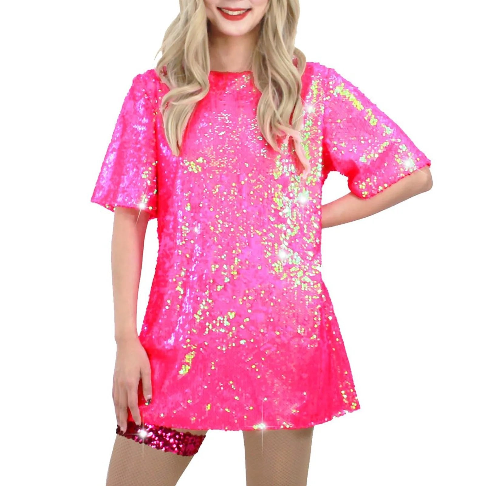 Glitzernde Pailletten-Shirts für Damen, Top, Rave-Tanzkleidung, Rundhalsausschnitt, kurze Ärmel, T-Shirts für Cocktailparty, Musik, Festival, Nachtclub - flohmarkt-deutschland.shop