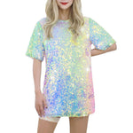 Glitzernde Pailletten-Shirts für Damen, Top, Rave-Tanzkleidung, Rundhalsausschnitt, kurze Ärmel, T-Shirts für Cocktailparty, Musik, Festival, Nachtclub - flohmarkt-deutschland.shop