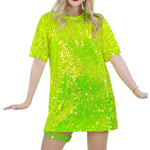 Glitzernde Pailletten-Shirts für Damen, Top, Rave-Tanzkleidung, Rundhalsausschnitt, kurze Ärmel, T-Shirts für Cocktailparty, Musik, Festival, Nachtclub - flohmarkt-deutschland.shop