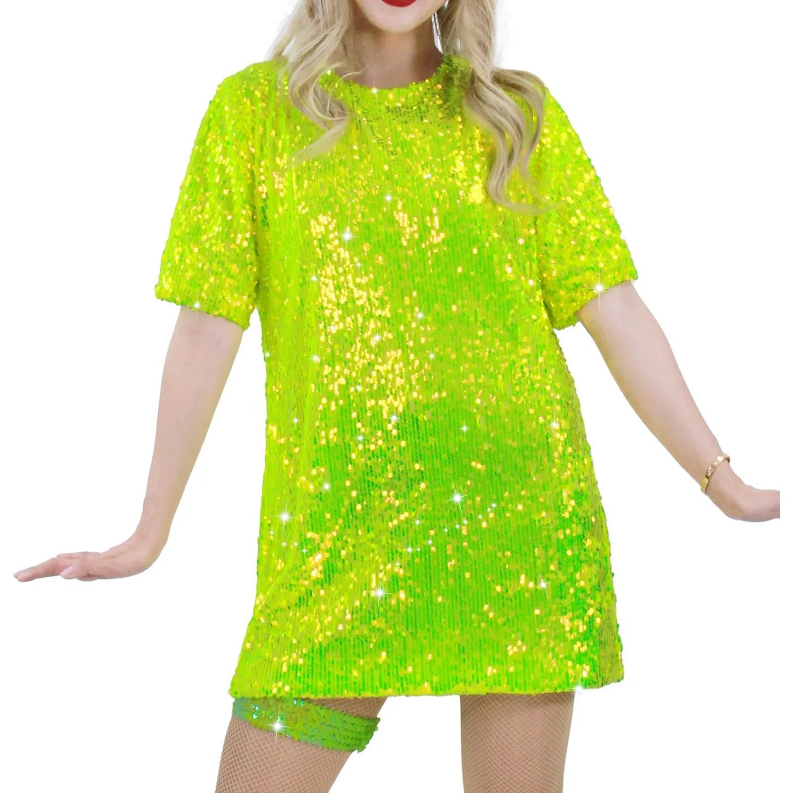 Glitzernde Pailletten-Shirts für Damen, Top, Rave-Tanzkleidung, Rundhalsausschnitt, kurze Ärmel, T-Shirts für Cocktailparty, Musik, Festival, Nachtclub - flohmarkt-deutschland.shop