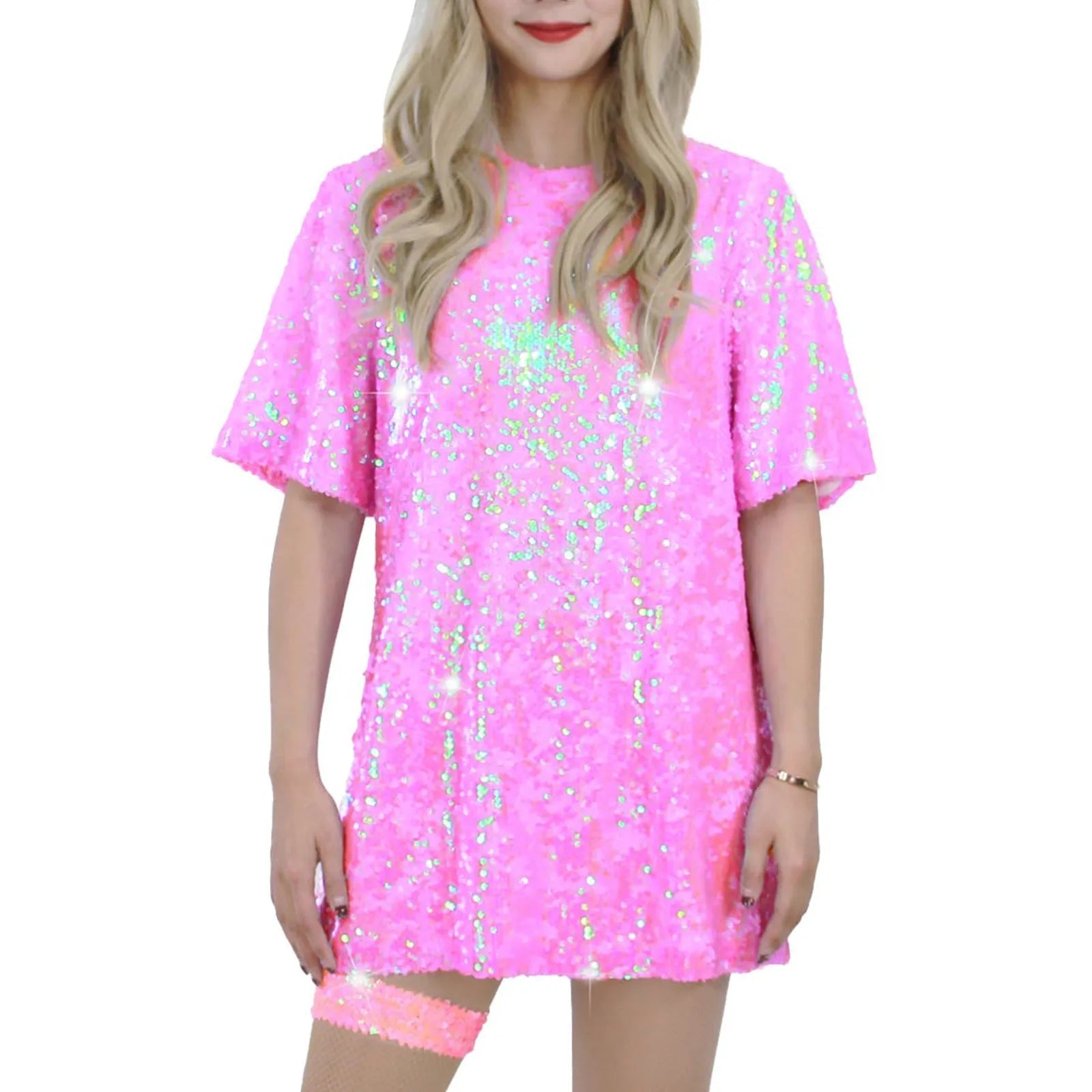 Glitzernde Pailletten-Shirts für Damen, Top, Rave-Tanzkleidung, Rundhalsausschnitt, kurze Ärmel, T-Shirts für Cocktailparty, Musik, Festival, Nachtclub - flohmarkt-deutschland.shop