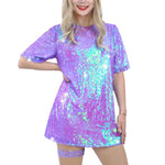 Glitzernde Pailletten-Shirts für Damen, Top, Rave-Tanzkleidung, Rundhalsausschnitt, kurze Ärmel, T-Shirts für Cocktailparty, Musik, Festival, Nachtclub - flohmarkt-deutschland.shop