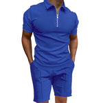 Grenzüberschreitendes Sommer-Herren-Poloshirt-Set, einfarbig, Waffel, kurzärmelig, schmales Revers-T-Shirt, lässiges Herren-Set - flohmarkt-deutschland.shop