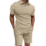 Grenzüberschreitendes Sommer-Herren-Poloshirt-Set, einfarbig, Waffel, kurzärmelig, schmales Revers-T-Shirt, lässiges Herren-Set - flohmarkt-deutschland.shop