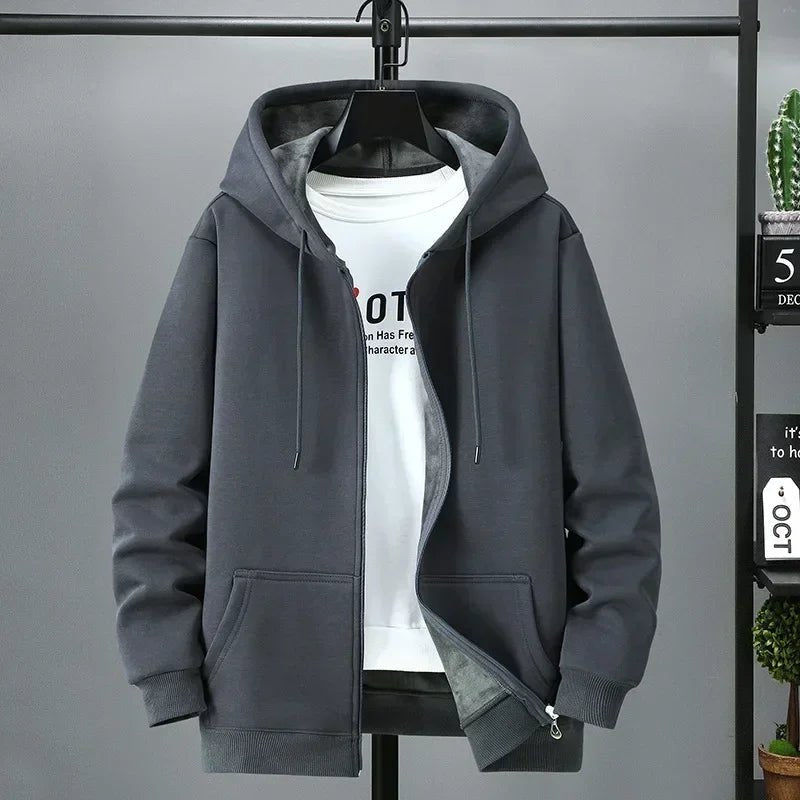 Große Fleece-Strickjacke mit Kapuze für Herren, Herbst und Winter, trendige Modejacke, Übergröße, Kapuzenpullover, 12XL, 10XL, große Herrenbekleidung - flohmarkt-deutschland.shop