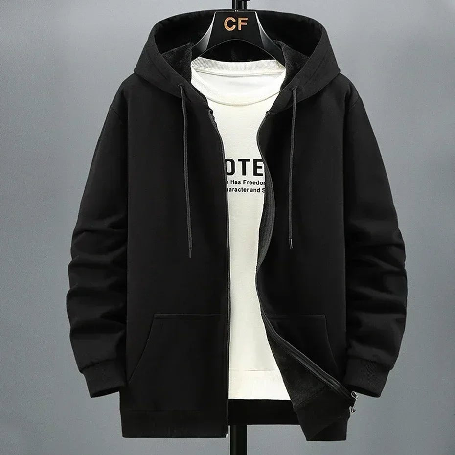 Große Größe Hoodie Männer Kapuze Langarm Sweatshirt Männlich Zip-up Lose Baumwolle Fleece-gefüttert Casual Top Zipper Große fett Plus 10XL 12XL - flohmarkt-deutschland.shop