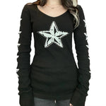 Grunge Cyber Mall Goth Thermo T-Shirt Totenköpfe Grafikdruck Langarm Pullover Tops Damen 90er Jahre Vintage Ästhetische T-Shirts - flohmarkt-deutschland.shop