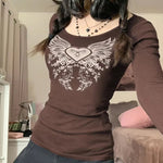 Grunge Cyber Mall Goth Thermo T-Shirt Totenköpfe Grafikdruck Langarm Pullover Tops Damen 90er Jahre Vintage Ästhetische T-Shirts - flohmarkt-deutschland.shop
