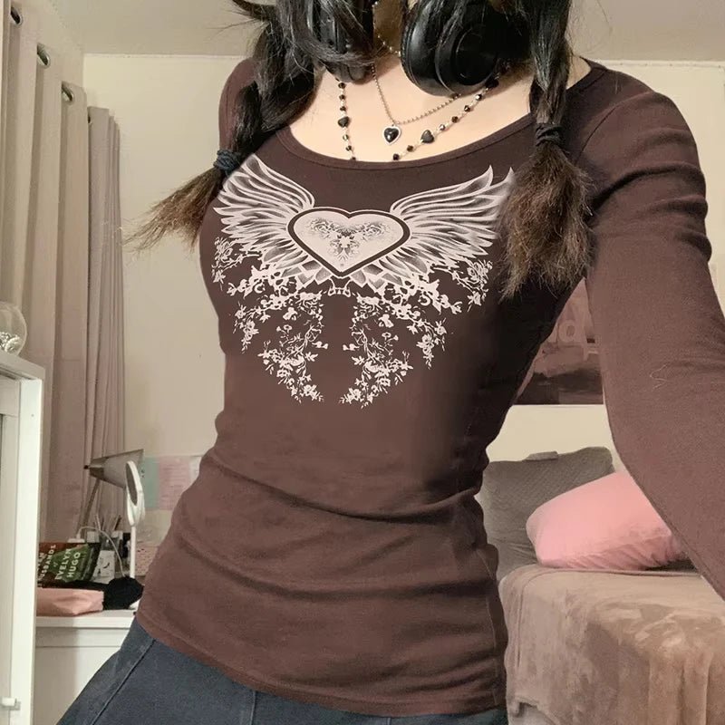 Grunge Cyber Mall Goth Thermo T-Shirt Totenköpfe Grafikdruck Langarm Pullover Tops Damen 90er Jahre Vintage Ästhetische T-Shirts - flohmarkt-deutschland.shop