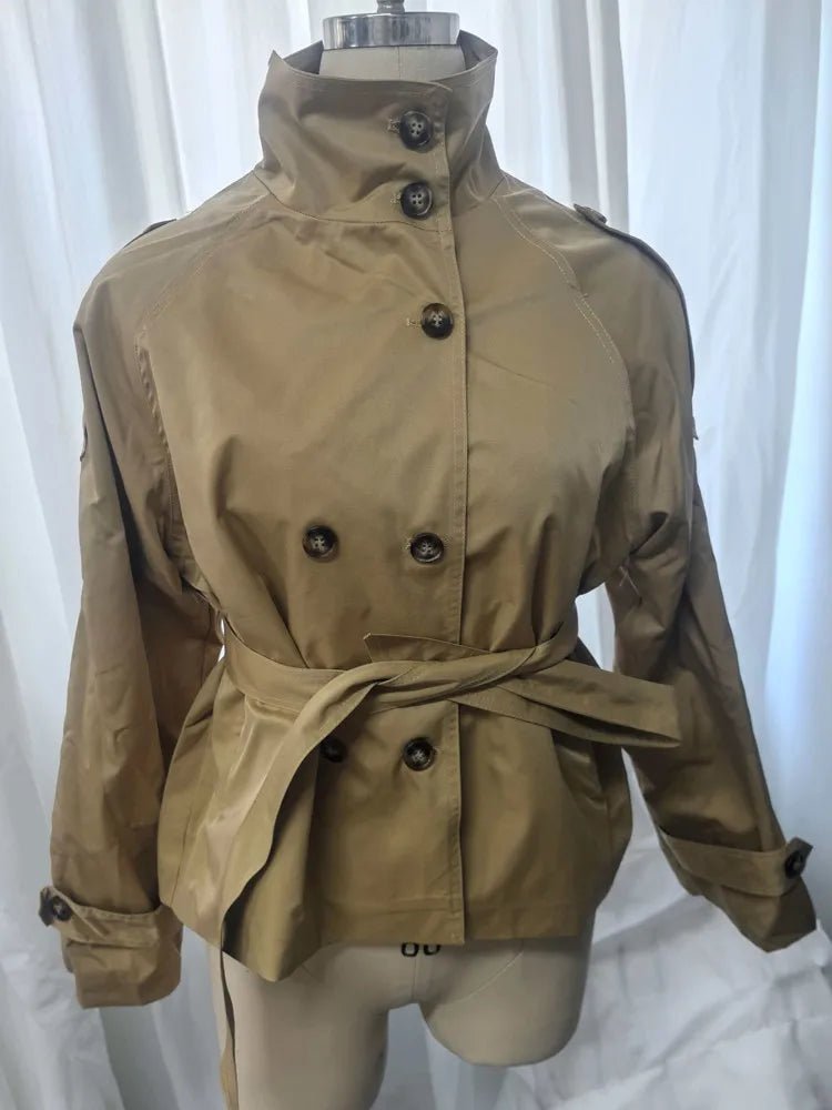 Gürtel Taille Abgeschnitten Graben Jacken Frauen Zweireiher Stehkragen Mäntel 2025, Herbst Chic Casual Vintage Jacke Frauen Tuch - flohmarkt-deutschland.shop