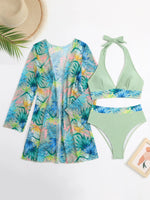 Halter-Print-Bikini 2026 Damen-Badeanzug mit Kimono, hochtaillierte Bademode, Damen-Badeanzug, Schwimmanzug, Strandmode - flohmarkt-deutschland.shop